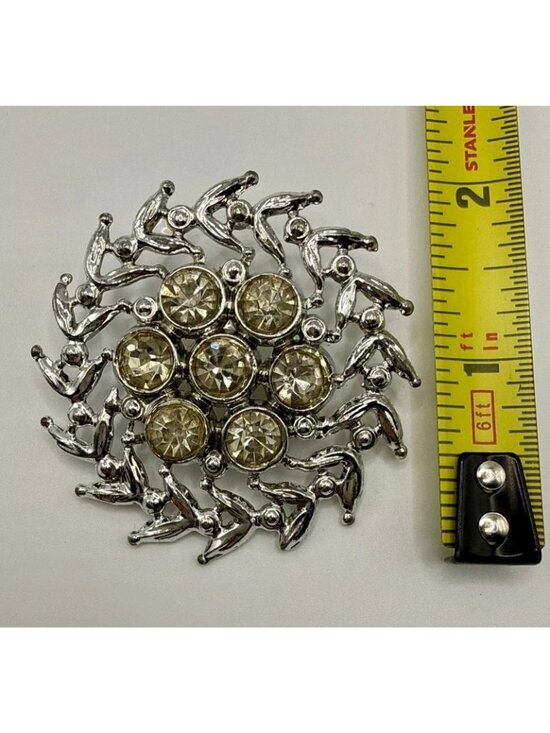 No Label Jewelry - Vintage Style Silver Tone Swirling Swallows Rhinestone Statement Brooch Pin
